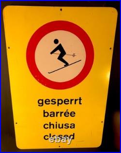 Vintage Very Unusual No Skiing Sign Without A Red Diagonal Slash Line On It