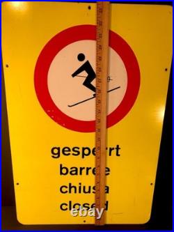 Vintage Very Unusual No Skiing Sign Without A Red Diagonal Slash Line On It