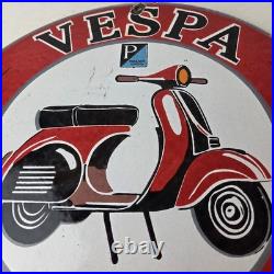 Vintage Vespa Sign Gas Motorcycle Bike Gas Pump Porcelain Sign