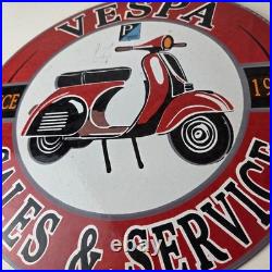 Vintage Vespa Sign Gas Motorcycle Bike Gas Pump Porcelain Sign