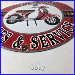Vintage Vespa Sign Gas Motorcycle Bike Gas Pump Porcelain Sign