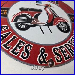 Vintage Vespa Sign Gas Motorcycle Bike Gas Pump Porcelain Sign
