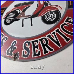 Vintage Vespa Sign Gas Motorcycle Bike Gas Pump Porcelain Sign