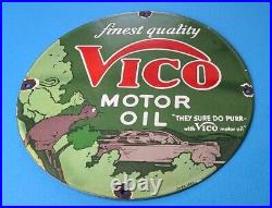 Vintage Vico Motor Oil Porcelain Gas Purr Service Station Pump Plate Sign