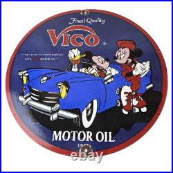 Vintage Vico Motor Oil Sign Porcelain Walt Disney Gasoline Pump Plate Sign