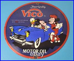 Vintage Vico Motor Oil Sign Porcelain Walt Disney Gasoline Pump Plate Sign