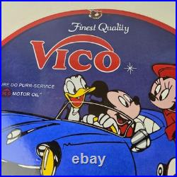 Vintage Vico Motor Oil Sign Porcelain Walt Disney Gasoline Pump Plate Sign