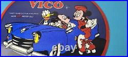 Vintage Vico Motor Oil Sign Porcelain Walt Disney Gasoline Pump Plate Sign