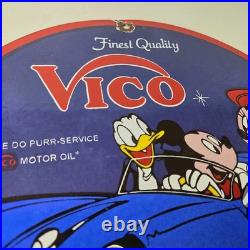 Vintage Vico Motor Oil Sign Porcelain Walt Disney Gasoline Pump Plate Sign
