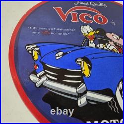 Vintage Vico Motor Oil Sign Porcelain Walt Disney Gasoline Pump Plate Sign