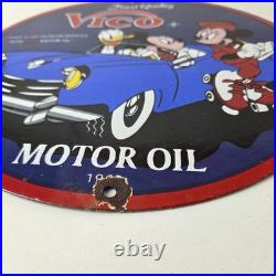 Vintage Vico Motor Oil Sign Porcelain Walt Disney Gasoline Pump Plate Sign