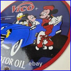 Vintage Vico Motor Oil Sign Porcelain Walt Disney Gasoline Pump Plate Sign