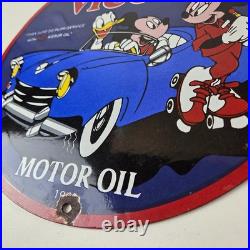 Vintage Vico Motor Oil Sign Porcelain Walt Disney Gasoline Pump Plate Sign