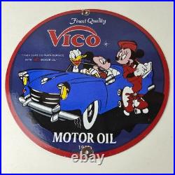 Vintage Vico Motor Oil Sign Porcelain Walt Disney Gasoline Pump Plate Sign