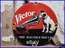 Vintage Victor Porcelain Sign Rca His Masters Voice Nipper Dog Victrola Music