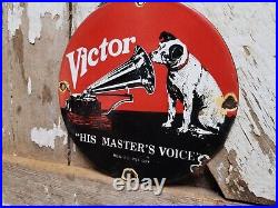 Vintage Victor Porcelain Sign Rca His Masters Voice Nipper Dog Victrola Music