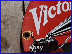 Vintage Victor Porcelain Sign Rca His Masters Voice Nipper Dog Victrola Music