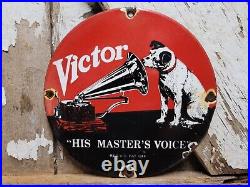 Vintage Victor Porcelain Sign Rca His Masters Voice Nipper Dog Victrola Music