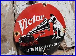 Vintage Victor Porcelain Sign Rca His Masters Voice Nipper Dog Victrola Music