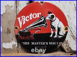 Vintage Victor Porcelain Sign Rca His Masters Voice Nipper Dog Victrola Music