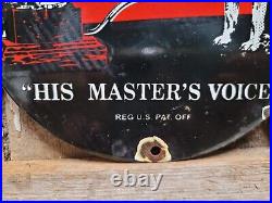 Vintage Victor Porcelain Sign Rca His Masters Voice Nipper Dog Victrola Music