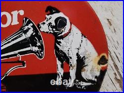 Vintage Victor Porcelain Sign Rca His Masters Voice Nipper Dog Victrola Music