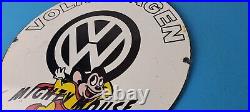 Vintage Volkswagen Sign Porcelain Dealership Sales VW Mighty Mouse Gas Sign