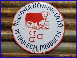 Vintage Waggoner Refining Co Porcelain Sign Petroleum Oil Cattle DDD Ranch Steer