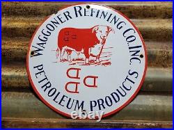 Vintage Waggoner Refining Co Porcelain Sign Petroleum Oil Cattle DDD Ranch Steer