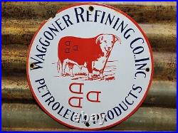 Vintage Waggoner Refining Co Porcelain Sign Petroleum Oil Cattle DDD Ranch Steer