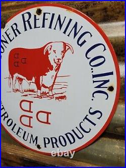 Vintage Waggoner Refining Co Porcelain Sign Petroleum Oil Cattle DDD Ranch Steer