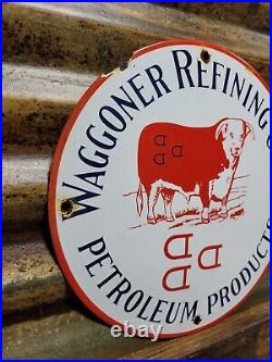 Vintage Waggoner Refining Co Porcelain Sign Petroleum Oil Cattle DDD Ranch Steer