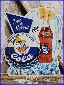 Vintage Walt Disney Cola Porcelain Sign Duck Soda Soft Drink Beverage Pop Diecut