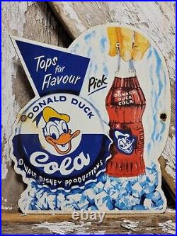 Vintage Walt Disney Cola Porcelain Sign Duck Soda Soft Drink Beverage Pop Diecut