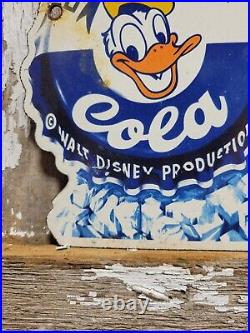 Vintage Walt Disney Cola Porcelain Sign Duck Soda Soft Drink Beverage Pop Diecut