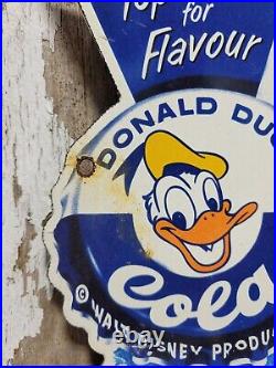 Vintage Walt Disney Cola Porcelain Sign Duck Soda Soft Drink Beverage Pop Diecut