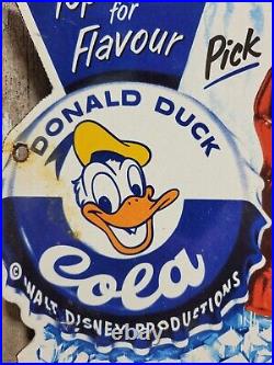 Vintage Walt Disney Cola Porcelain Sign Duck Soda Soft Drink Beverage Pop Diecut