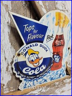 Vintage Walt Disney Cola Porcelain Sign Duck Soda Soft Drink Beverage Pop Diecut