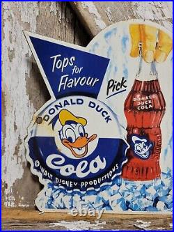 Vintage Walt Disney Cola Porcelain Sign Duck Soda Soft Drink Beverage Pop Diecut