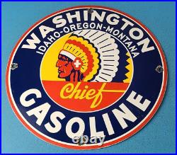 Vintage Washington Gasoline Porcelain Gas Oil Pump Plate Indian USA Service Sign