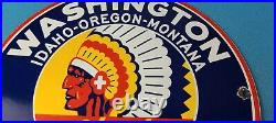 Vintage Washington Gasoline Porcelain Gas Oil Pump Plate Indian USA Service Sign