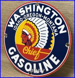 Vintage Washington Gasoline Porcelain Sign, Gas Station, Pump Plate, Motor Oil