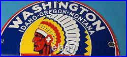 Vintage Washington Gasoline Sign Indian Chief Gas Porcelain Service Pump Sign