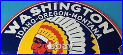 Vintage Washington Gasoline Sign Indian Chief Gas Porcelain Service Pump Sign