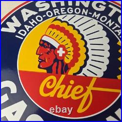 Vintage Washington Gasoline Sign Indian Chief Gas Porcelain Service Pump Sign