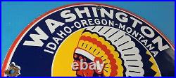 Vintage Washington Gasoline Sign Indian Chief Gas Porcelain Service Pump Sign