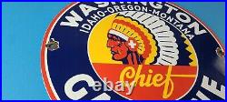 Vintage Washington Gasoline Sign Indian Chief Gas Porcelain Service Pump Sign