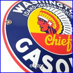 Vintage Washington Gasoline Sign Indian Chief Gas Porcelain Service Pump Sign