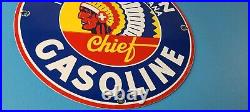 Vintage Washington Gasoline Sign Indian Chief Gas Porcelain Service Pump Sign