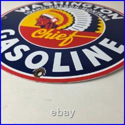 Vintage Washington Gasoline Sign Indian Chief Gas Porcelain Service Pump Sign